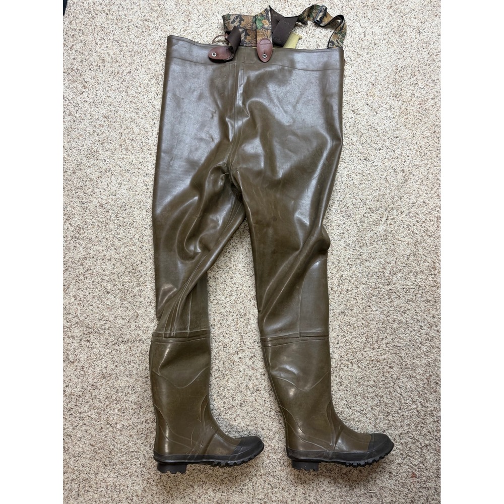 Northwest Territory Vintage Waders‎ Mens Green Rubber Camo Suspenders - Picture 13 of 13